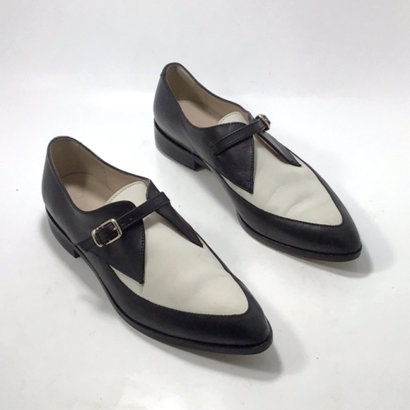 J.Crew Color lock Black White Leather Loafers 90s With Buckle Closure Size 6.5 - Picture 3 of 16